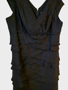 Jessica Howard Black Beaded Tiered Cocktail Dress, Size 18W